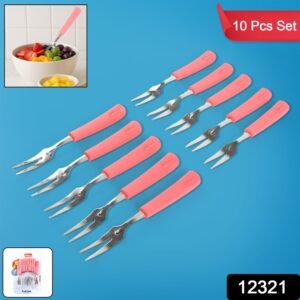 27712321-72Pc-Fruitfrokfantasticj372ritu-Av-Sv.jpg Stainless Steel Fruit Fork Set – 10 Durable Mini Forks with Soft Grip