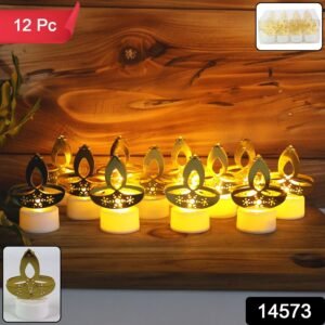 Golden Diya LED Tealight Candles – Safe Flameless Decor Set of 12