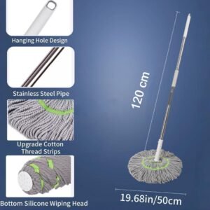 2in1Self-WringingTwistSqueezeMopStick-size.jpg 360° Spin Mop – Adjustable Handle & Microfiber Head for Effortless Cleaning
