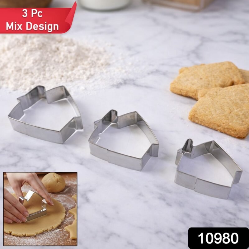 3-Pc-Mix-Design.jpg Stainless Steel House Shape Cookie Cutter Set � 3 Durable Baking Molds