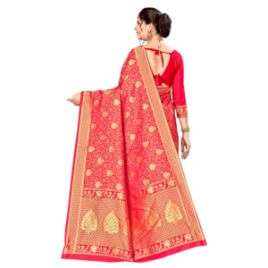 Generic Women's Banarasi silk Saree with Blouse (Red, 5-6mtr)