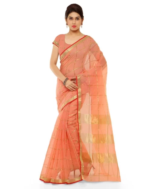 50802980727_fde6b72e66_o_d-1000x1000-1.webp Generic Women's Kota Doria Cotton Saree With Blouse (Peach,6-3 Mtrs)