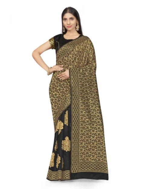 Generic Women's Banarasi Silk Saree (Black,5-6 Mtrs)