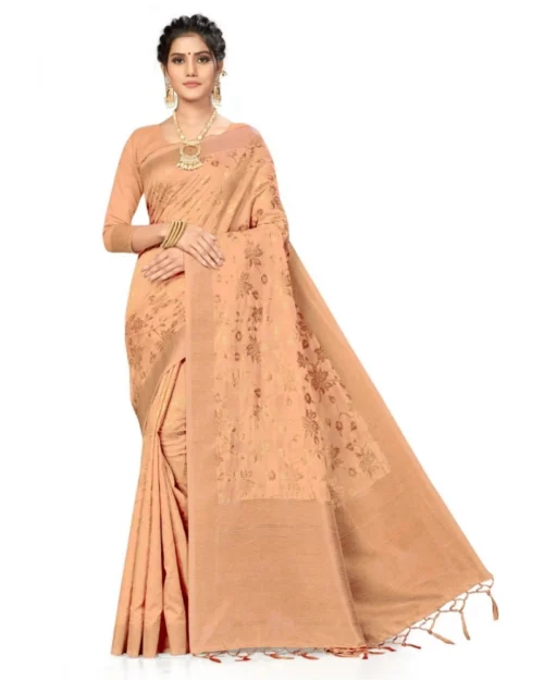 Generic Women's Banarasi (Spun Cotton) Saree (Beige,5-6 Mtrs)