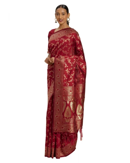Generic Women's Banarasi Silk Saree (Red,5-6 Mtrs)