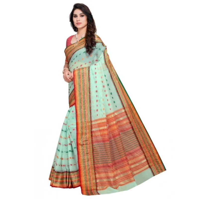 51340536666_3cbdd6b6b9_o_d-1000x1000-1.webp Generic Women's Kota Doria Cotton Woven Butta Saree With Blouse (Pista, 5-6 Mtrs)
