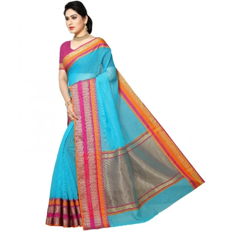 51340550146_33c049de29_o_d-1000x1000-1.webp Generic Women's Kota Doria Cotton Border Saree With Blouse (Sky Blue, 5-6 Mtrs)