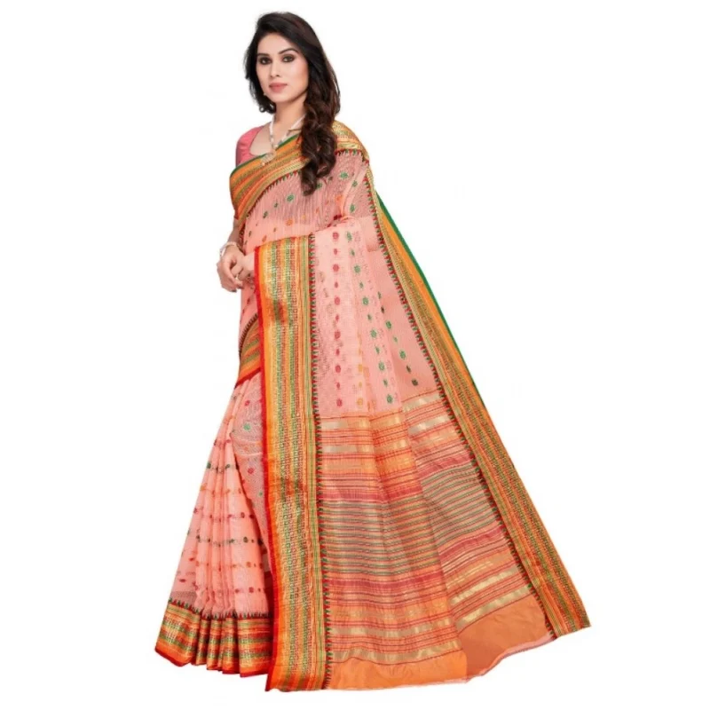 51340759128_af88ab2fd1_o_d-1000x1000-1.webp Generic Women's Kota Doria Cotton Woven Butta Saree With Blouse (Peach, 5-6 Mtrs)