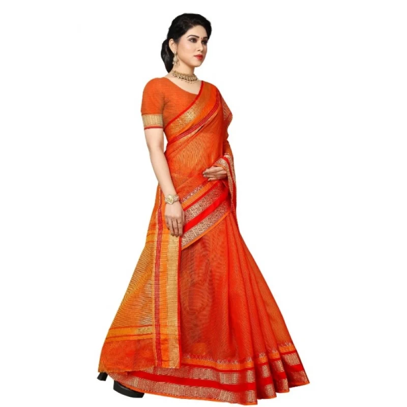 51341284779_0dac3322da_o_d-1000x1000-1.webp Generic Women's Kota Doria Cotton Border Saree With Blouse (Orange, 5-6 Mtrs)