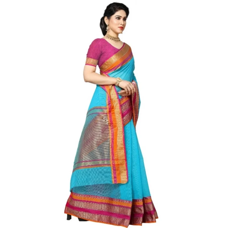 51341289609_757ea41055_o_d-1000x1000-1.webp Generic Women's Kota Doria Cotton Border Saree With Blouse (Sky Blue, 5-6 Mtrs)