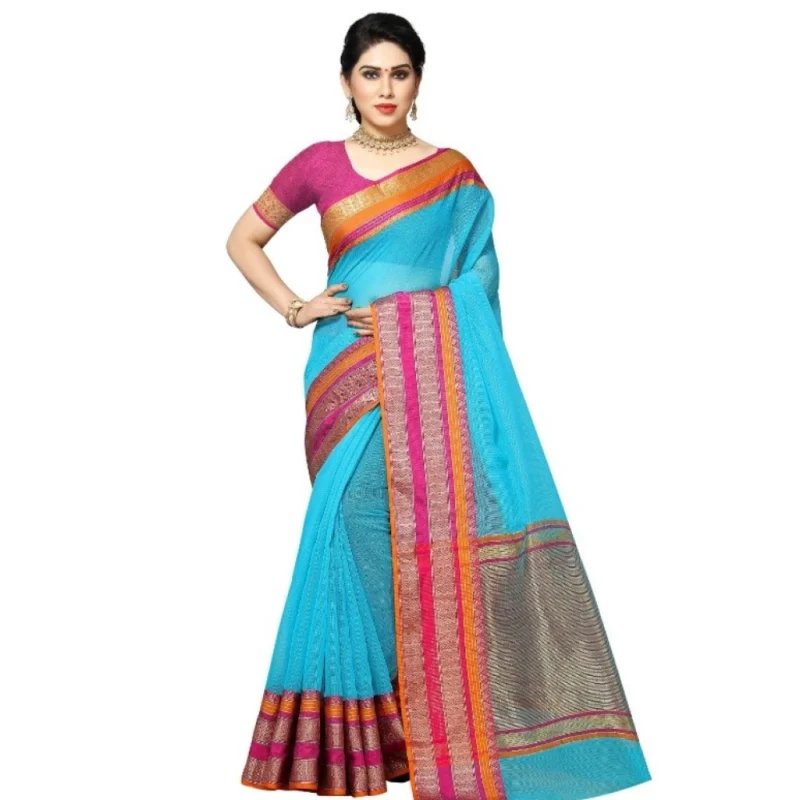 51341289649_d7df07235b_o_d-1000x1000-1.webp Generic Women's Kota Doria Cotton Border Saree With Blouse (Sky Blue, 5-6 Mtrs)