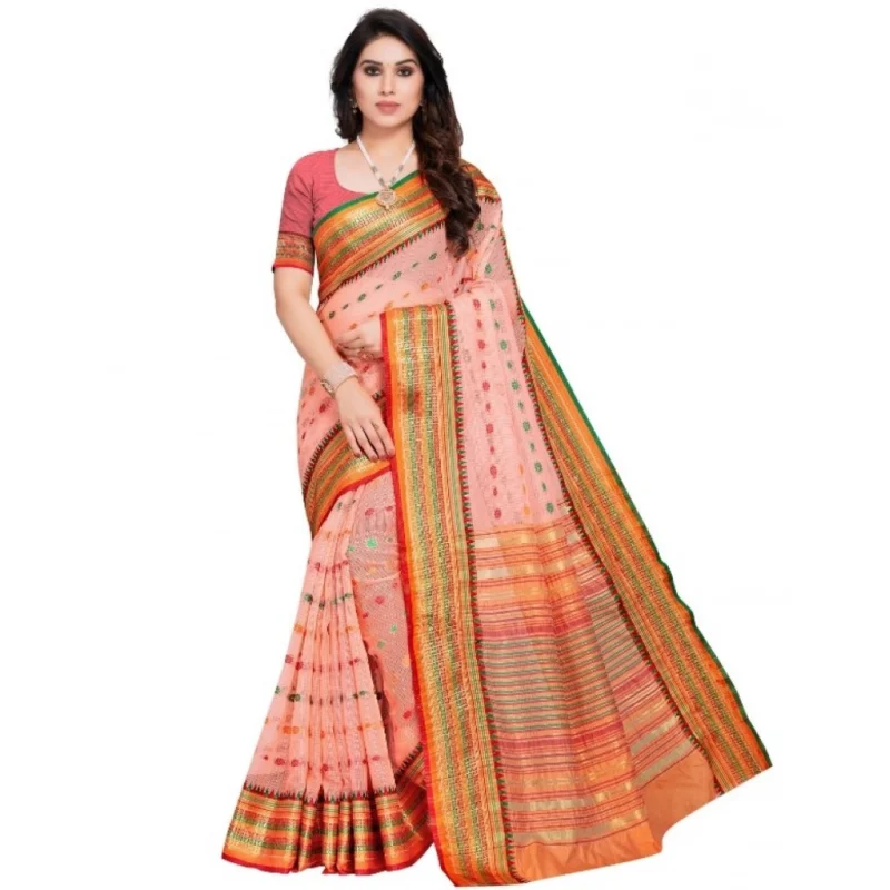 51341544385_ae1dc5c4b7_o_d-1000x1000-1.webp Generic Women's Kota Doria Cotton Woven Butta Saree With Blouse (Peach, 5-6 Mtrs)