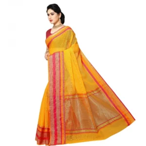 Generic Women's Kota Doria Cotton Border Saree With Blouse (Gold, 5-6 Mtrs)