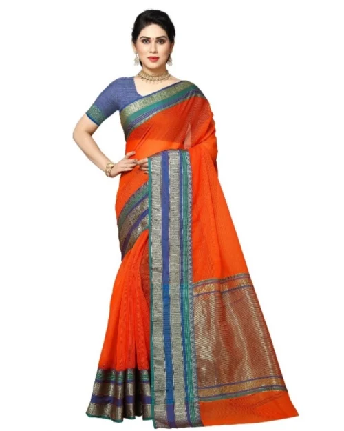 Generic Women's Kota Doria Cotton Border Saree With Blouse (Fanta, 5-6 Mtrs)
