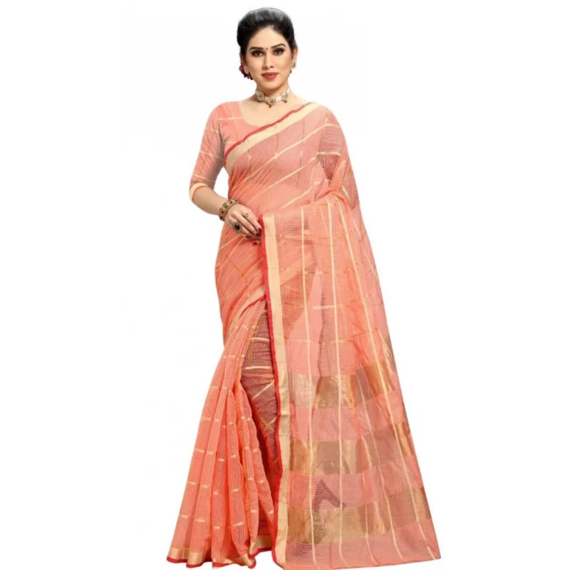 51368428567_6d2b9b6baa_o_d-1000x1000-1.webp Generic Women's Kota Doria Cotton Checked Saree With Blouse (Peach, 5-6 Mtrs)