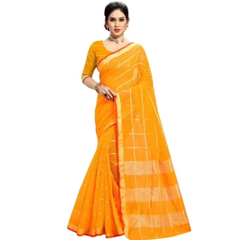 51368431307_efa8148441_o_d-1000x1000-1.webp Generic Women's Kota Doria Cotton Checked Saree With Blouse (Yellow, 5-6 Mtrs)