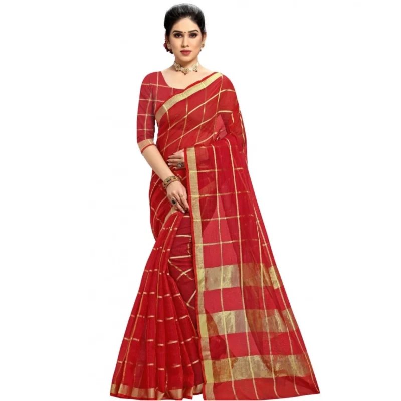 51368431387_37cfd30912_o_d-1000x1000-1.webp Generic Women's Kota Doria Cotton Checked Saree With Blouse (Red, 5-6 Mtrs)