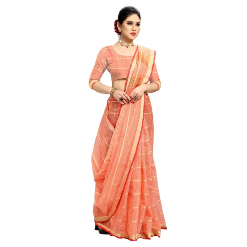 51369189636_c9e3248e4d_o_d-1000x1000-1.webp Generic Women's Kota Doria Cotton Checked Saree With Blouse (Peach, 5-6 Mtrs)