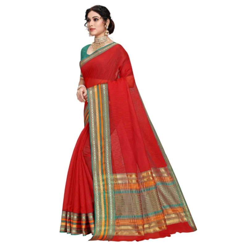 51369198606_cc2c31a59b_o_d-1000x1000-1.webp Generic Women's Kota Doria Cotton Bordered Saree With Blouse (Red, 5-6 Mtrs)