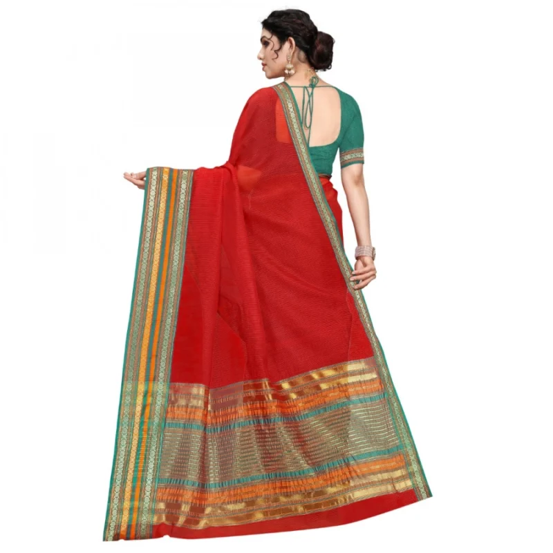 51369934189_6c5e112f95_o_d-1000x1000-1.webp Generic Women's Kota Doria Cotton Bordered Saree With Blouse (Red, 5-6 Mtrs)