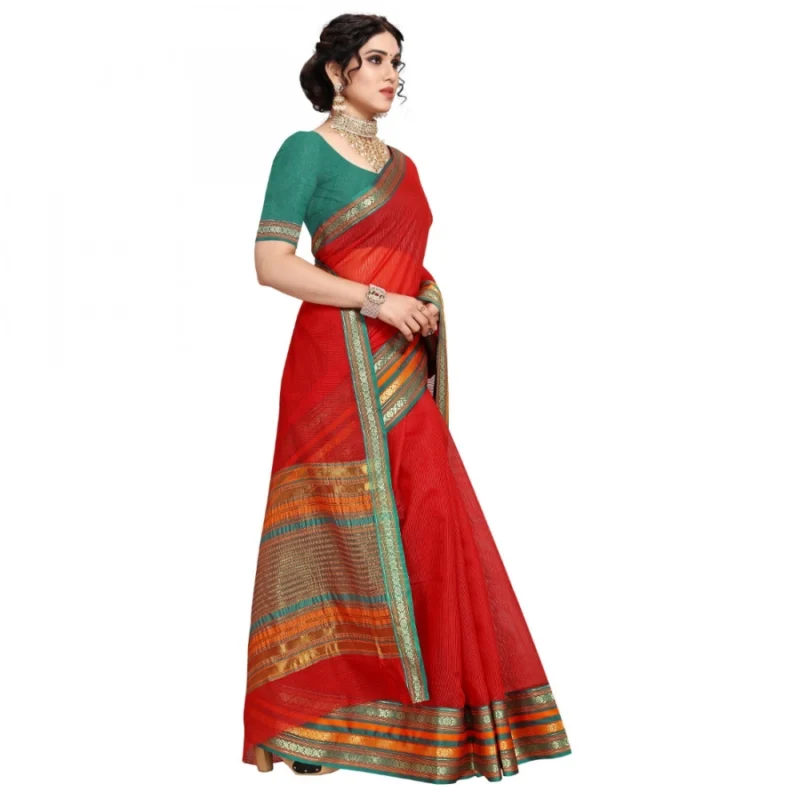 51369934219_3f04b5bb4a_o_d-1000x1000-1.webp Generic Women's Kota Doria Cotton Bordered Saree With Blouse (Red, 5-6 Mtrs)