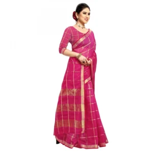 Generic Women's Kota Doria Cotton Checked Saree With Blouse (Rani, 5-6 Mtrs)
