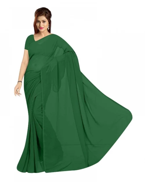 Generic Women's Georgette Plain Saree With Blouse (Dark Green, 5-6 Mtrs)