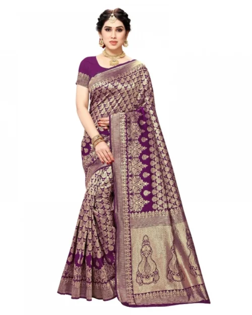 Generic Women's Jacquard Silk Kanjivaram Jacquard Silk Saree With Blouse (Jamli, 5-6 Mtrs)