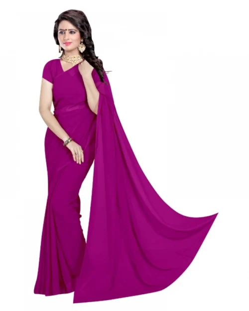 Generic Women's Georgette Plain Saree With Blouse (Jamli, 5-6 Mtrs)