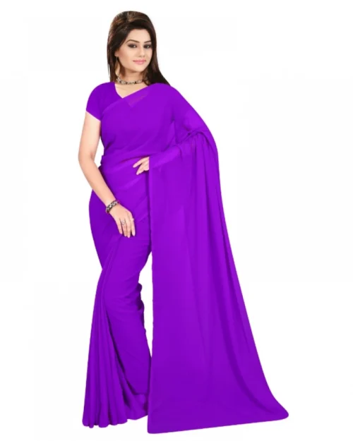 Generic Women's Georgette Plain Saree With Blouse (Purple, 5-6 Mtrs)