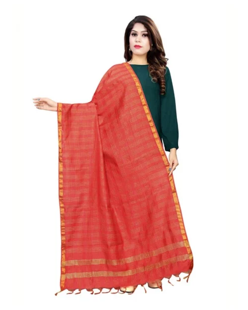 Generic Women's Cotton Jari Woven Work Dupatta (Red, Length:2-2.4 mtr)