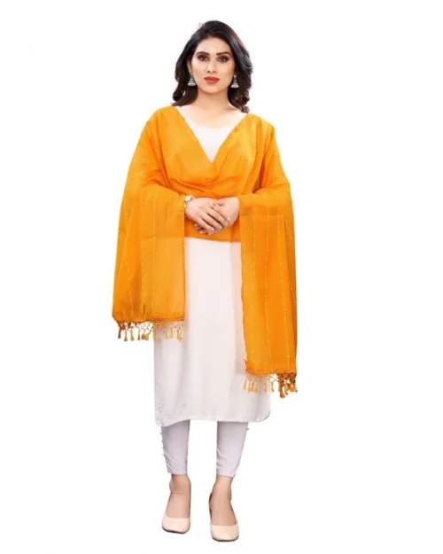 Generic Women's Cotton Silk Strips Printed Dupatta (Musterd Yellow, Length:2-2.4 mtr)