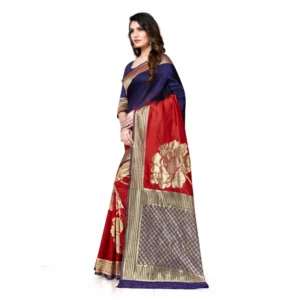 52017063006_3ac988f7b2_o_d-1000x1000-1.webp Generic Women's Banarasi Silk Saree With Blouse (Navy Blue, Red, 5-6Mtrs)