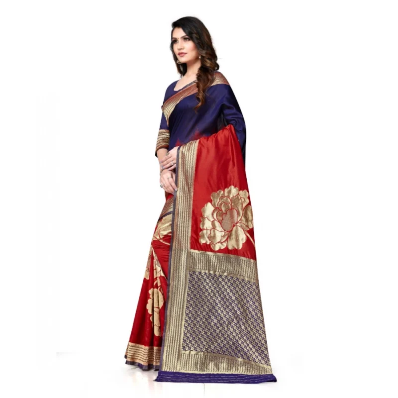 52017063006_3ac988f7b2_o_d-1000x1000-1.webp Generic Women's Banarasi Silk Saree With Blouse (Navy Blue, Red, 5-6Mtrs)
