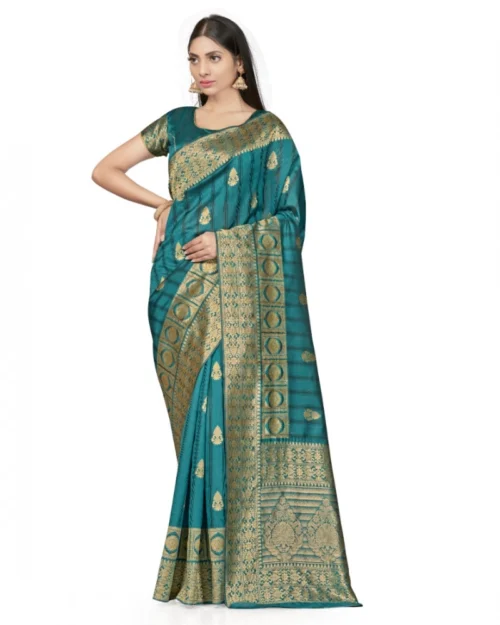 Generic Women's Banarasi Silk Saree With Blouse (Peach, 5-6Mtrs)