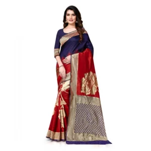 52017103238_f34f459d91_o_d-1000x1000-1.webp Generic Women's Banarasi Silk Saree With Blouse (Navy Blue, Red, 5-6Mtrs)