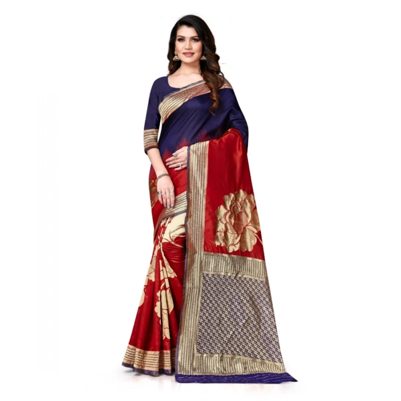 52017103238_f34f459d91_o_d-1000x1000-1.webp Generic Women's Banarasi Silk Saree With Blouse (Navy Blue, Red, 5-6Mtrs)