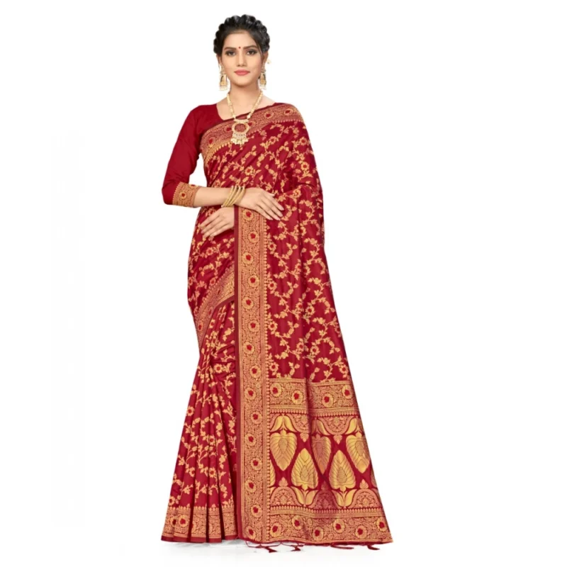 52017286789_5d6db8dc0f_o_d-1000x1000-1.webp Generic Women's Banarasi Silk Saree With Blouse (Maroon, 5-6Mtrs)