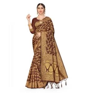 52017286879_0ba3921755_o_d-1000x1000-1.webp Generic Women's Banarasi Silk Saree With Blouse (Coffee, 5-6Mtrs)