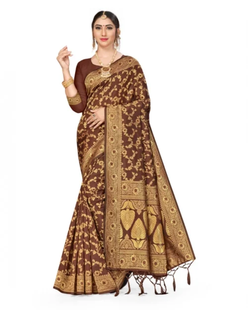 Generic Women's Banarasi Silk Saree With Blouse (Coffee, 5-6Mtrs)