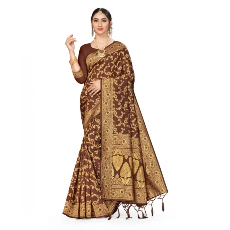 52017286879_0ba3921755_o_d-1000x1000-1.webp Generic Women's Banarasi Silk Saree With Blouse (Coffee, 5-6Mtrs)