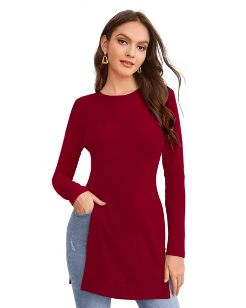 Generic Women's Western Wear Hosiery T Shirts (Maroon)