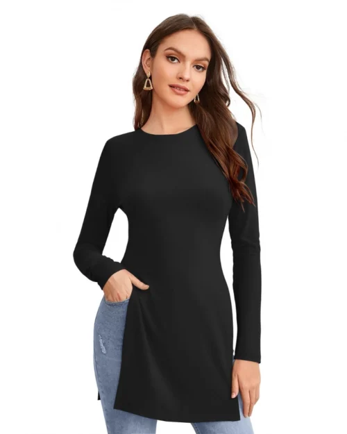 Generic Women's Western Wear Hosiery T Shirts (Black)