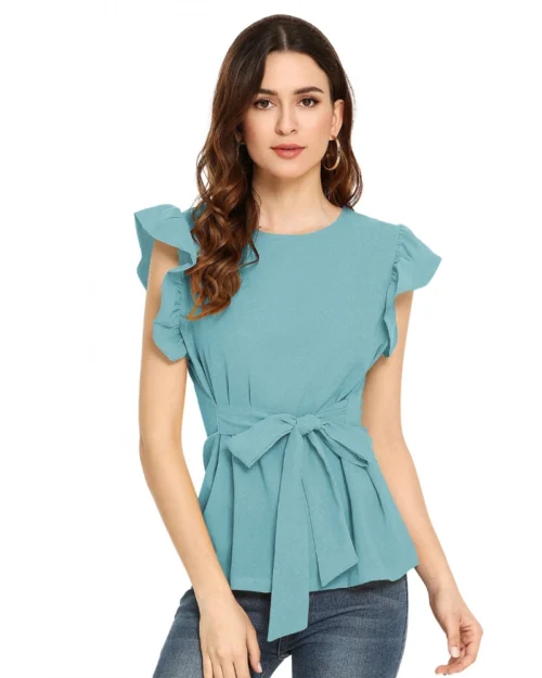 Generic Women's Western Wear Hosiery T Shirts (Light Blue)