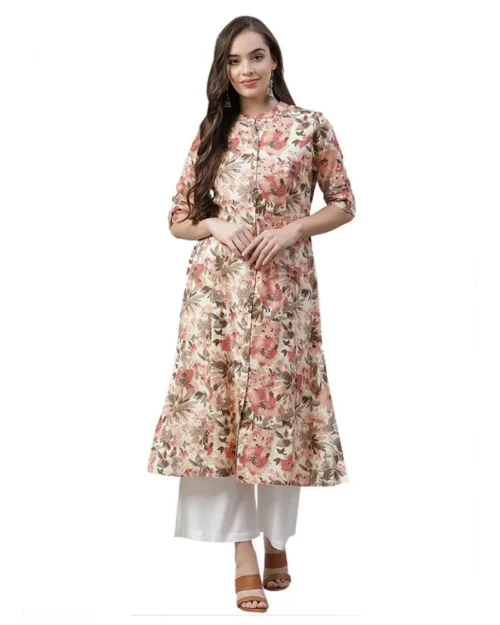 Generic Women's Cotton Printed Floral Print Kurti (Multicolor, Cotton)