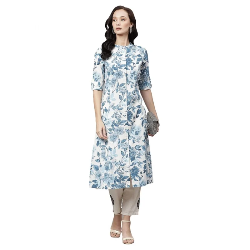 52233435580_8a4c30eb60_o_d-1000x1000-1.webp Generic Women's Cotton Printed Floral Print Kurti (White, Blue, Cotton)