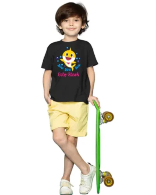 Generic Boys Cotton Baby Shark Half Sleeve TShirt (Black)