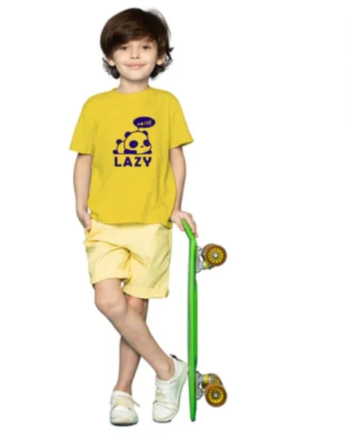 Generic Boys Cotton Lazy Half Sleeve TShirt (Mustard)