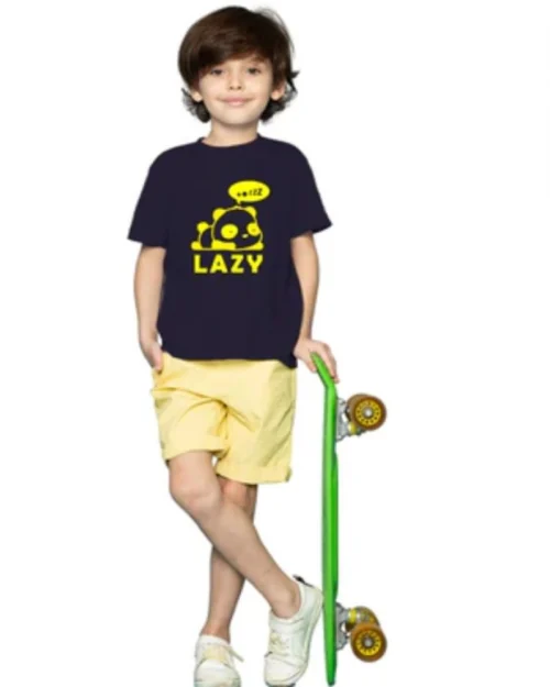 Generic Boys Cotton Lazy Half Sleeve TShirt (Black)