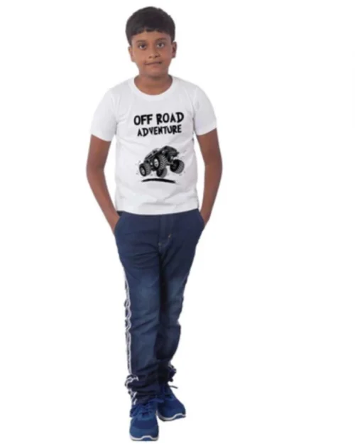 Generic Boys Cotton Off Road Adventure Half Sleeve TShirt (White)